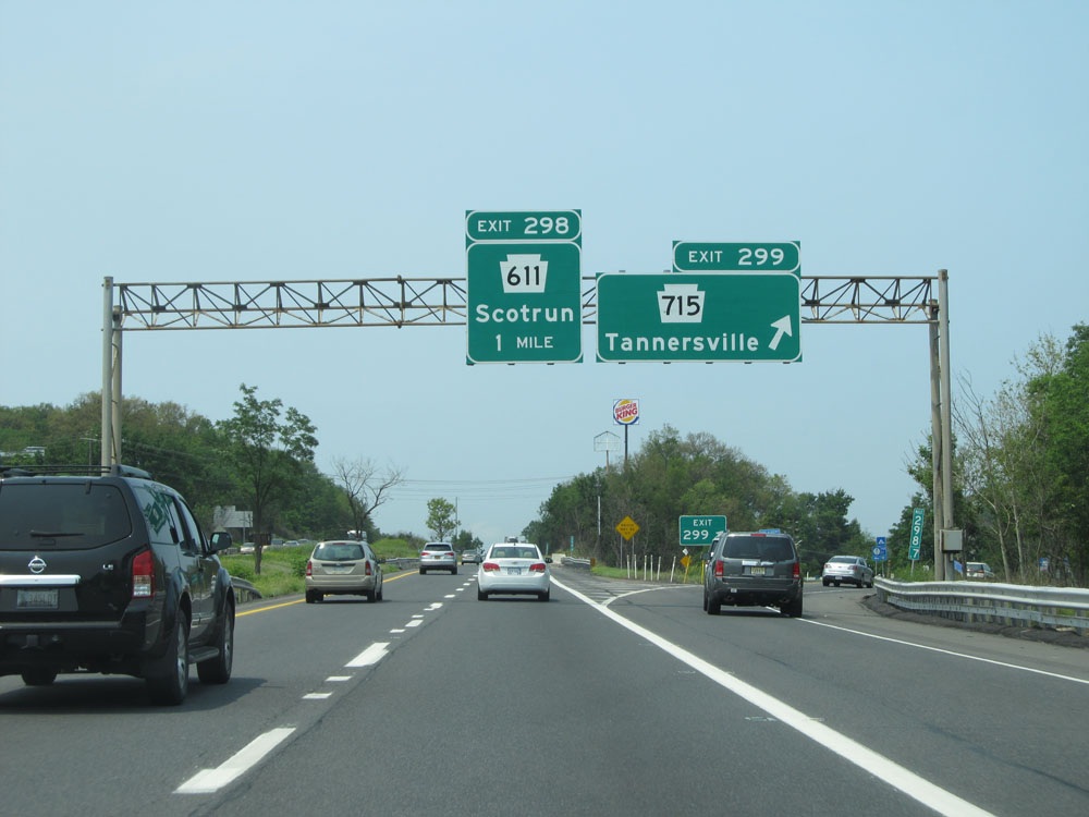 Interstate 80 West at Exit 299: PA 715 - Tannersville (Photo taken 7/5/15)....